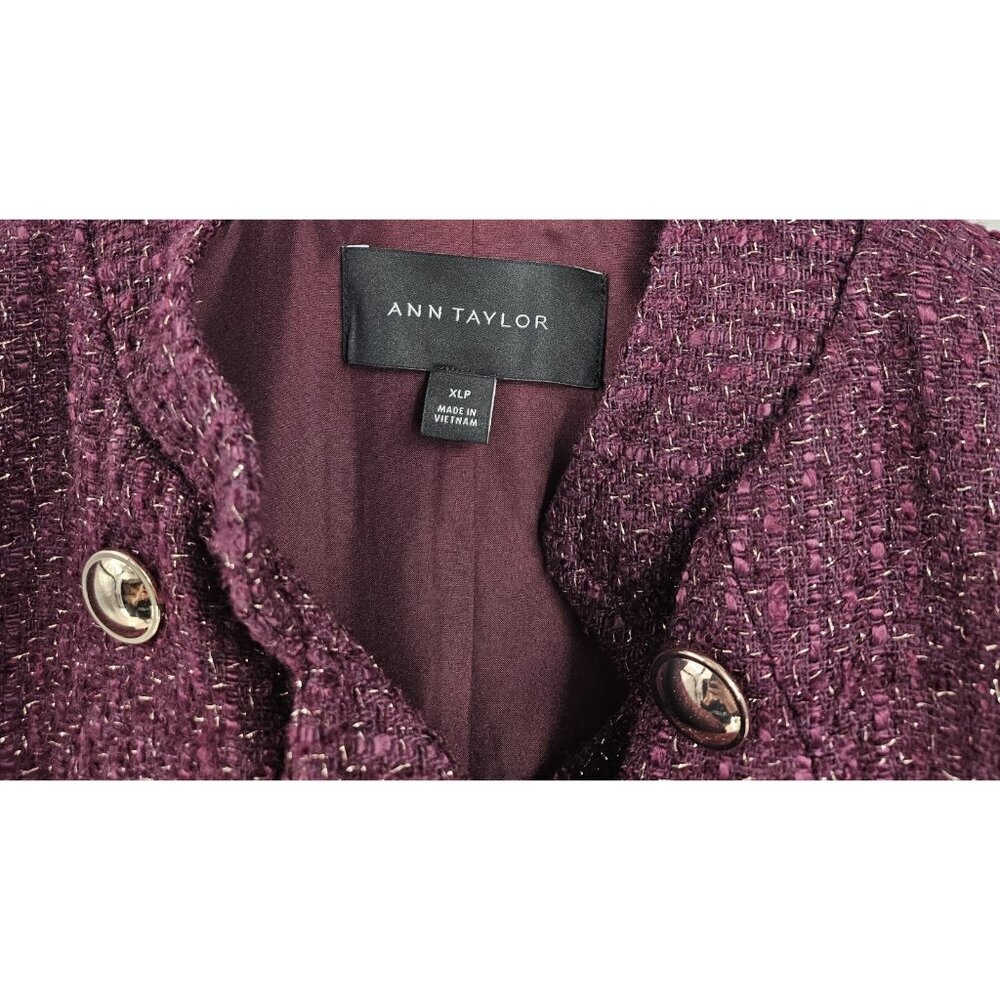 ANN TAYLOR SHIMMER POTENT PURPLE TWEED FITTED DOUBLE BREASTED COAT SZ XLP - Picture 5 of 9